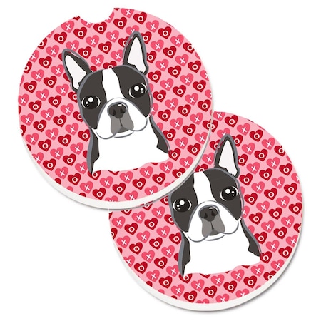 Carolines Treasures Boston Terrier Hearts Cup Holder Car Coasters - Set of 2 BB5273CARC